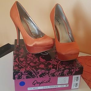 Orange satin heels